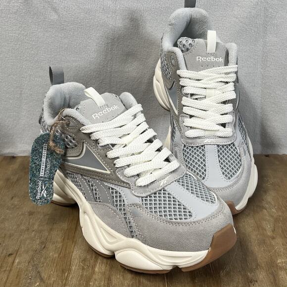 Y2k Reebok Royal Charge Chunky Mens 10 Gray Leather Shoes ortholite athleisure - Picture 1 of 9
